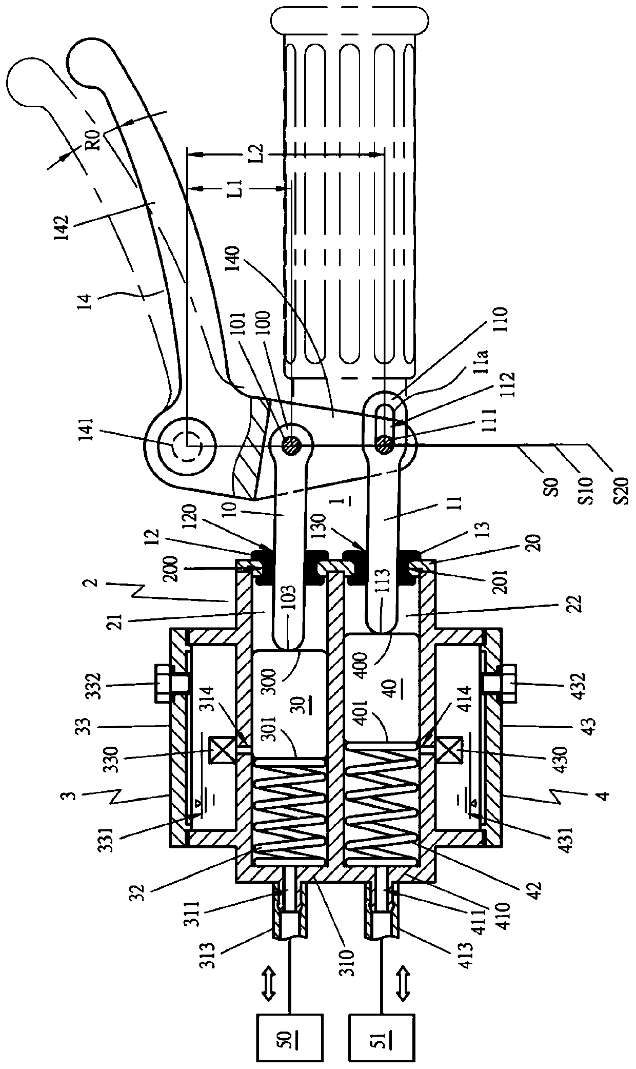 Hydraulic time difference braking device