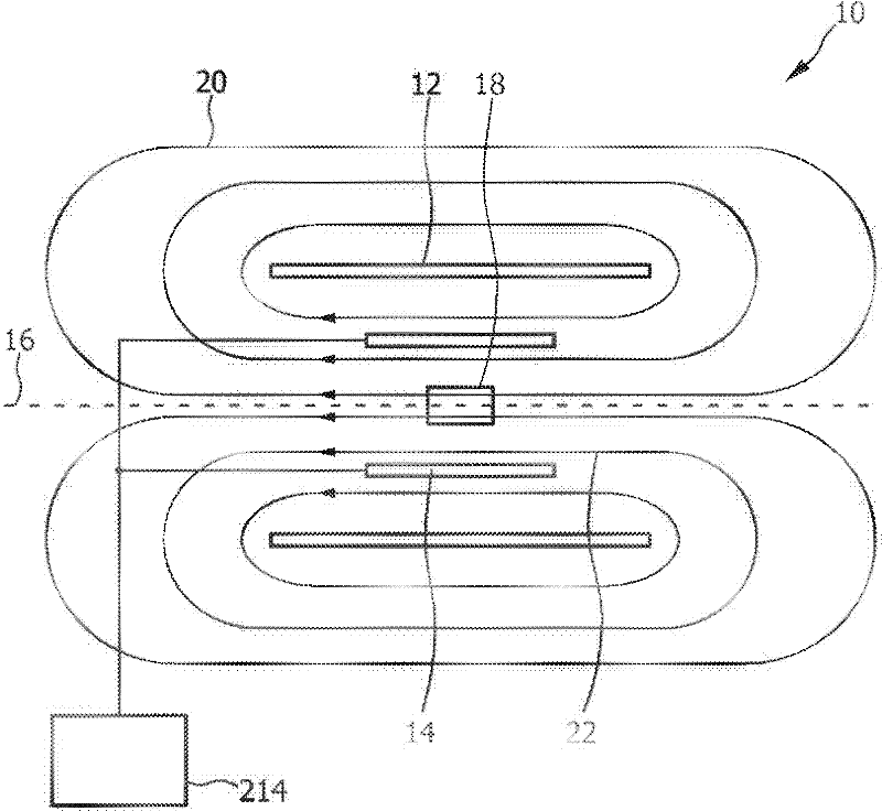 Arrangement and method for measuring a magnetic material in a region of action