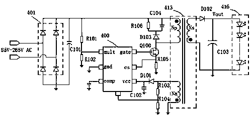 Double-winding single-stage primary-side feedback LED lamp drive circuit