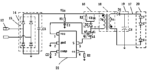 Double-winding single-stage primary-side feedback LED lamp drive circuit