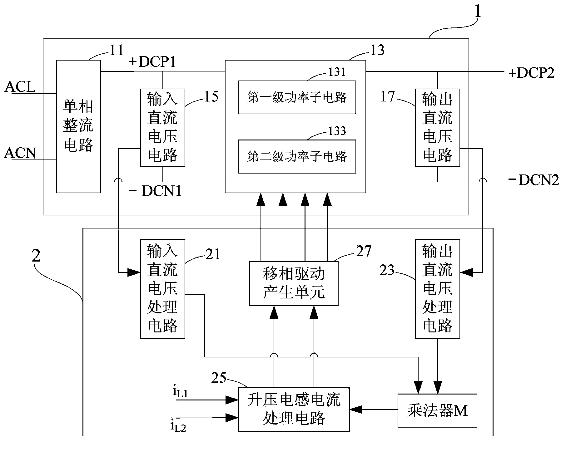Two-stage phase shift-driven power factor corrector