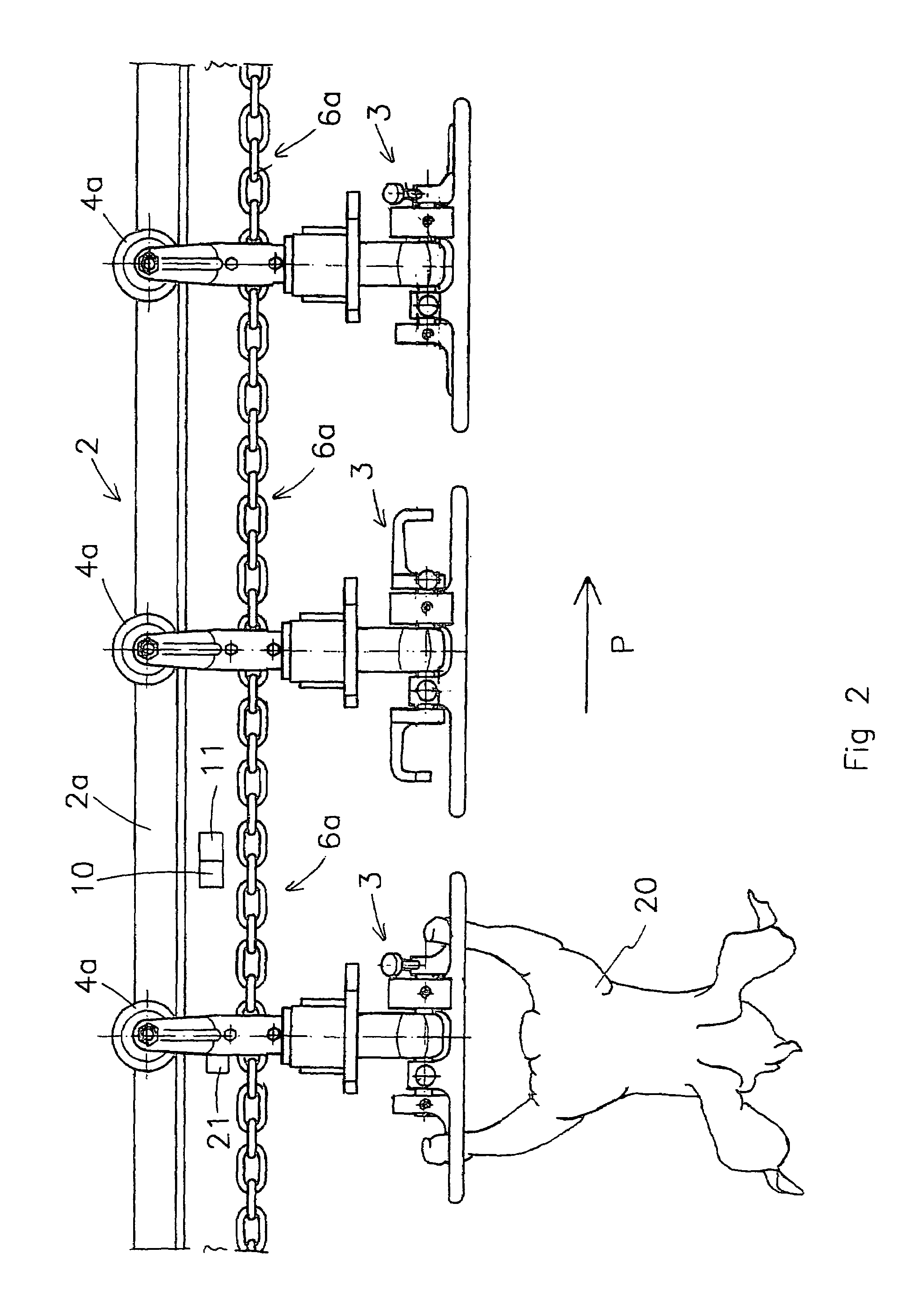 Device and method for processing slaughter animals and/or parts thereof provided with a transportation system