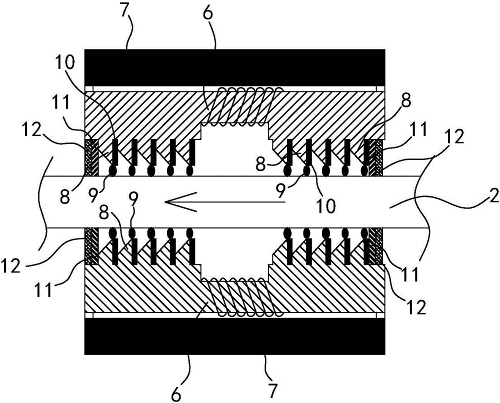 The sealing structure of the inlet and outlet of the continuous plasma modification device for film strip material