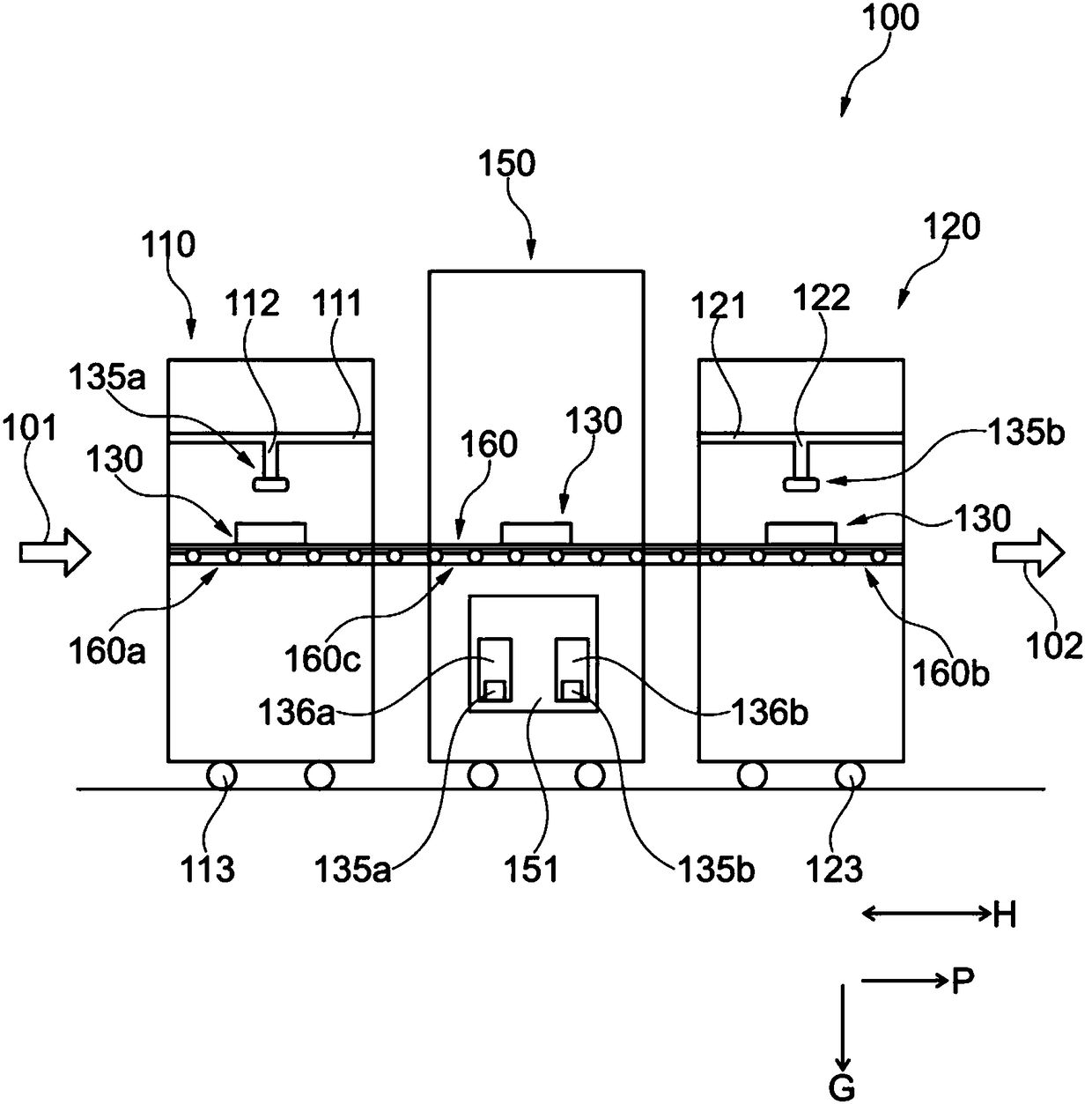 Spatial storage of components between processing positions