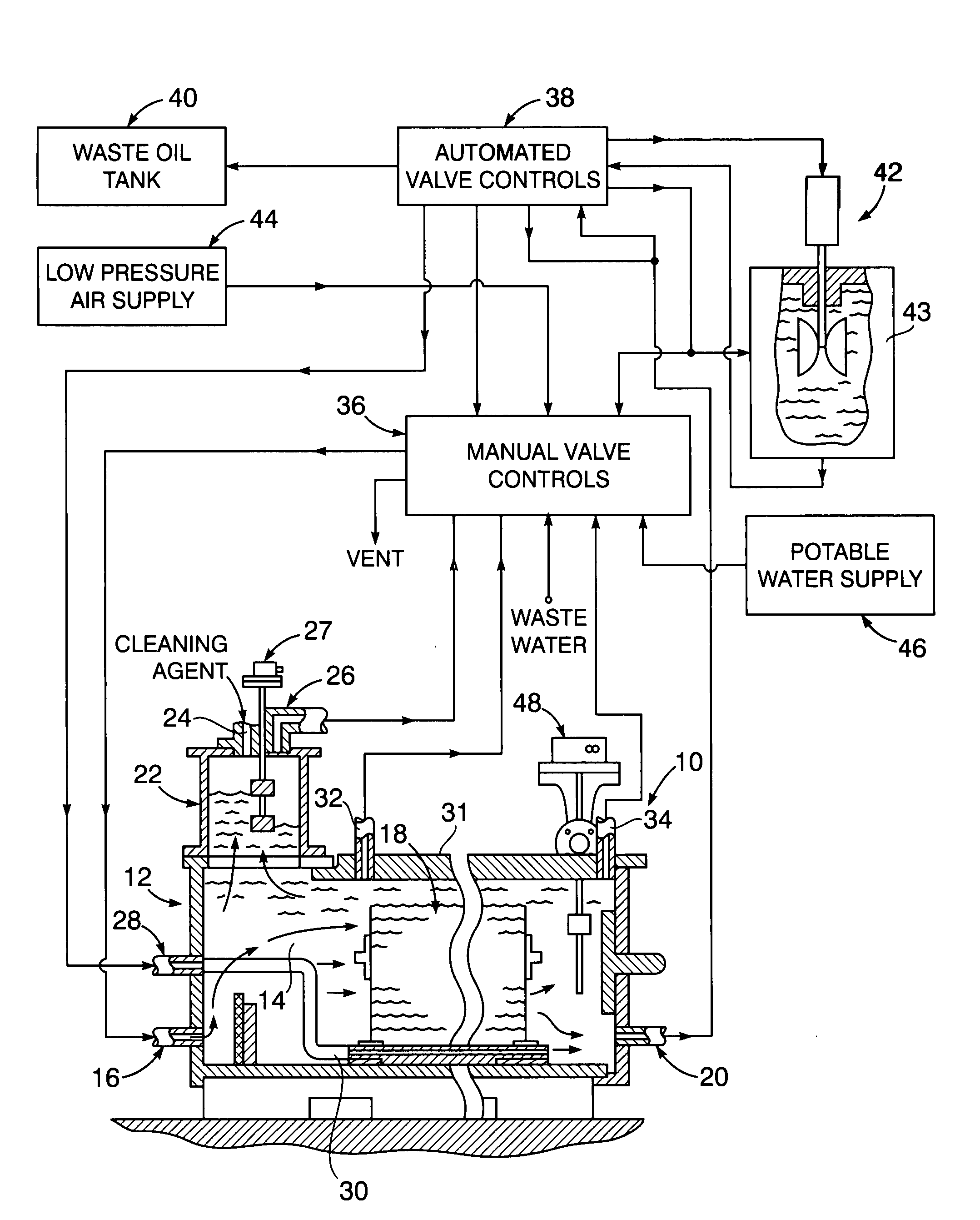 Valve automated in-situ cleaning system for oil water separator