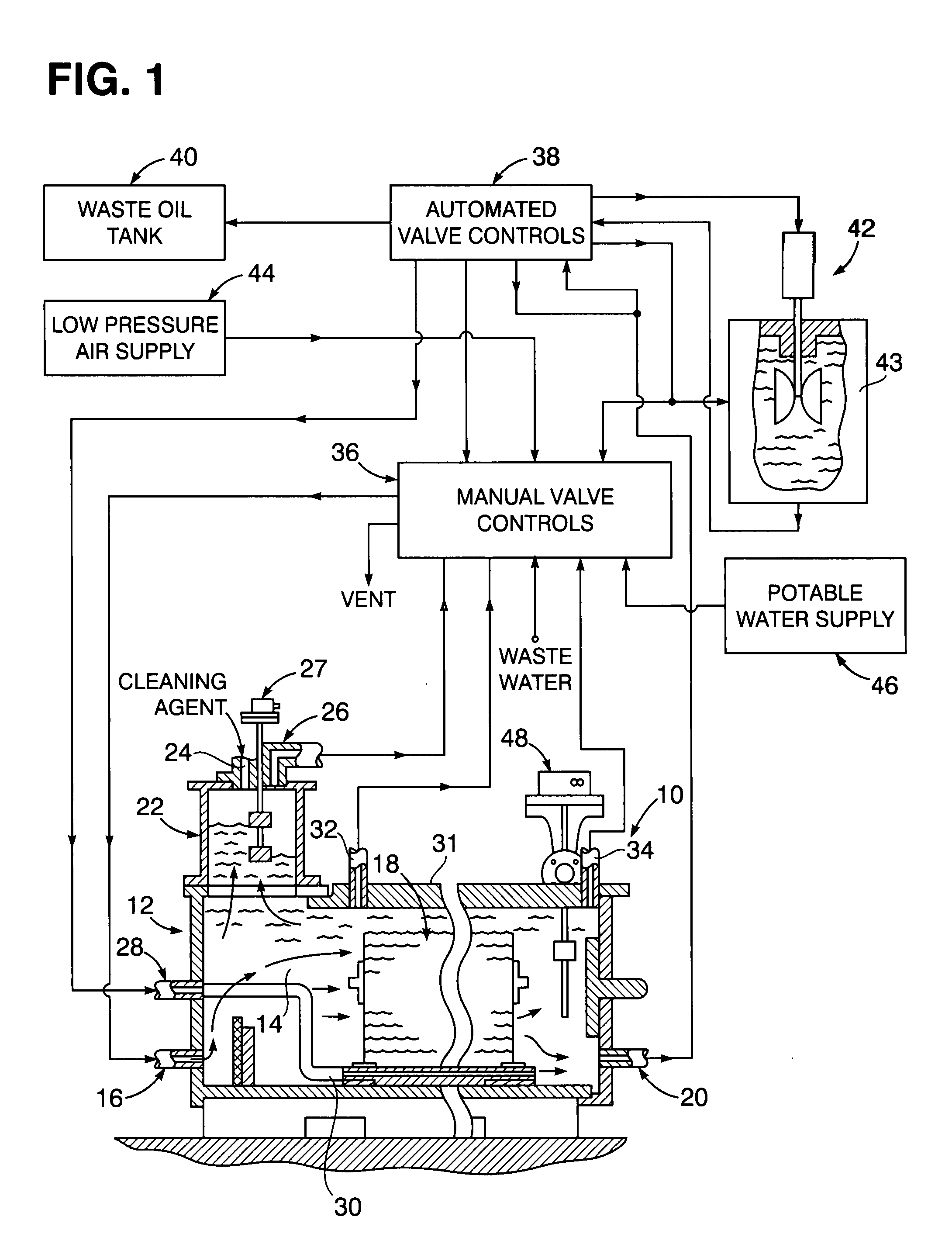Valve automated in-situ cleaning system for oil water separator
