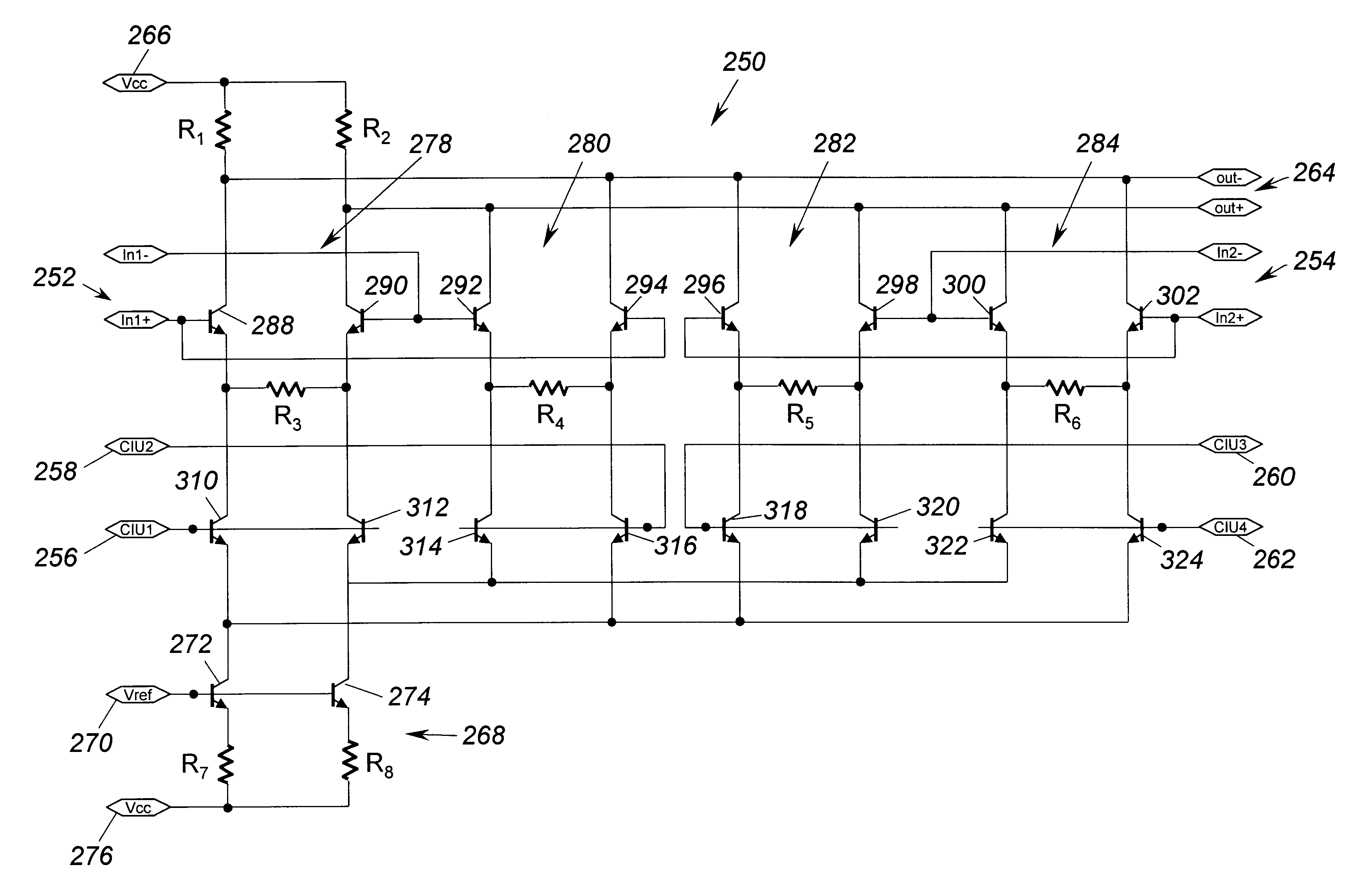 Combined multiplexer and switched gain circuit