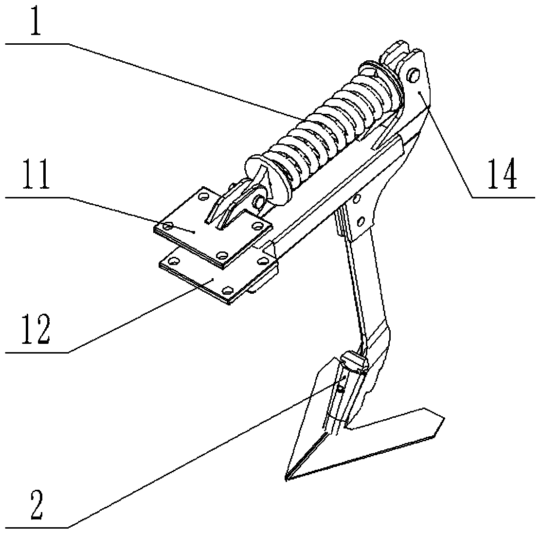 A drag-reducing subsoiling and cultivating device for quickly replacing subsoiling and cultivating shovel tips