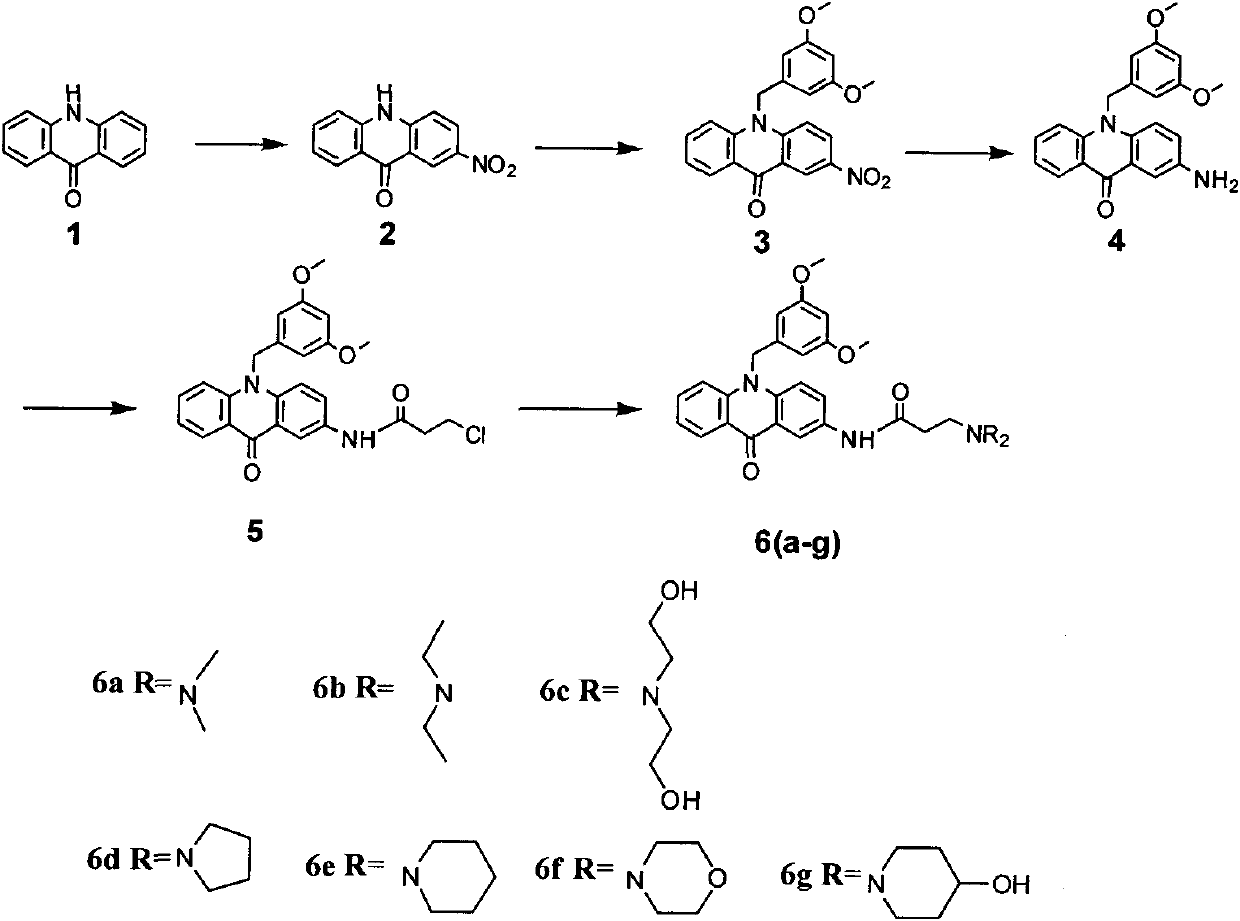 N-benzyl-acridone, derivatives of N-benzyl-acridone and preparation methods and application of N-benzyl-acridone and derivatives