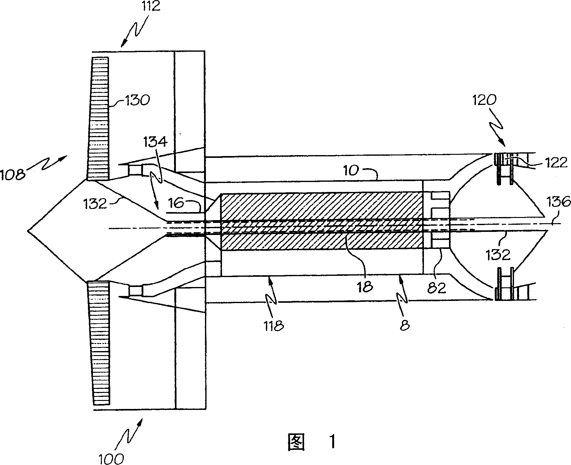 Axial flow positive displacement gas generator with combustion extending into an expansion section