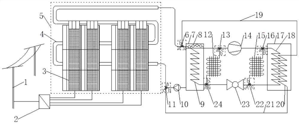 Multi-heat-source indirect PVT (Pressure-Volume-Temperature) heat pump system suitable for buildings and running method thereof