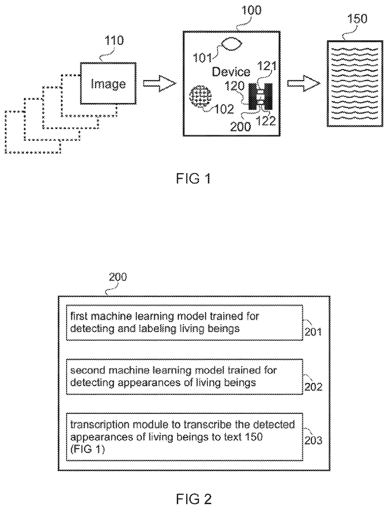 A medical device for transcription of appearances in an image to text with machine learning