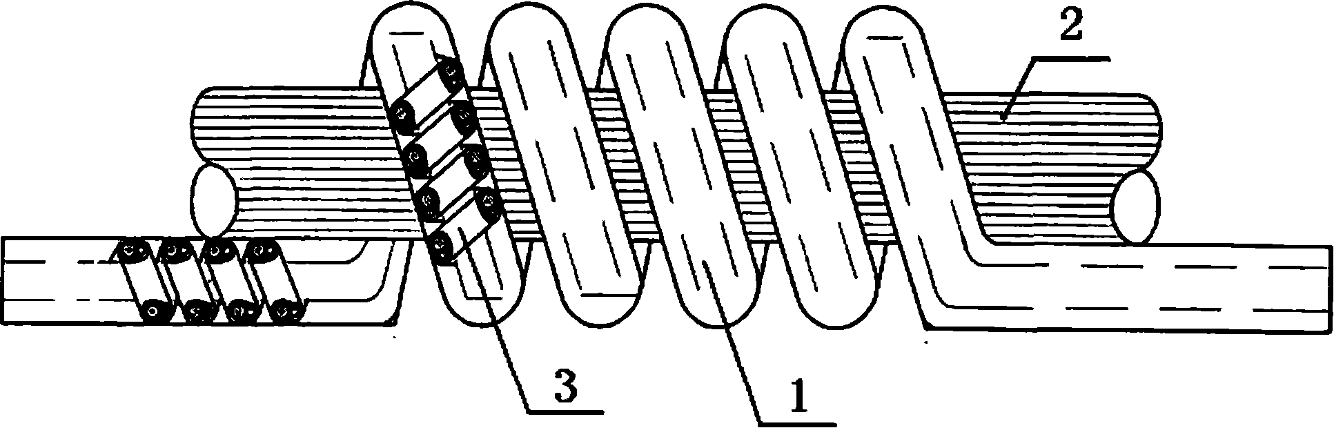 Left, right, right three-section type spiral winding method and structure of energy-saving filament