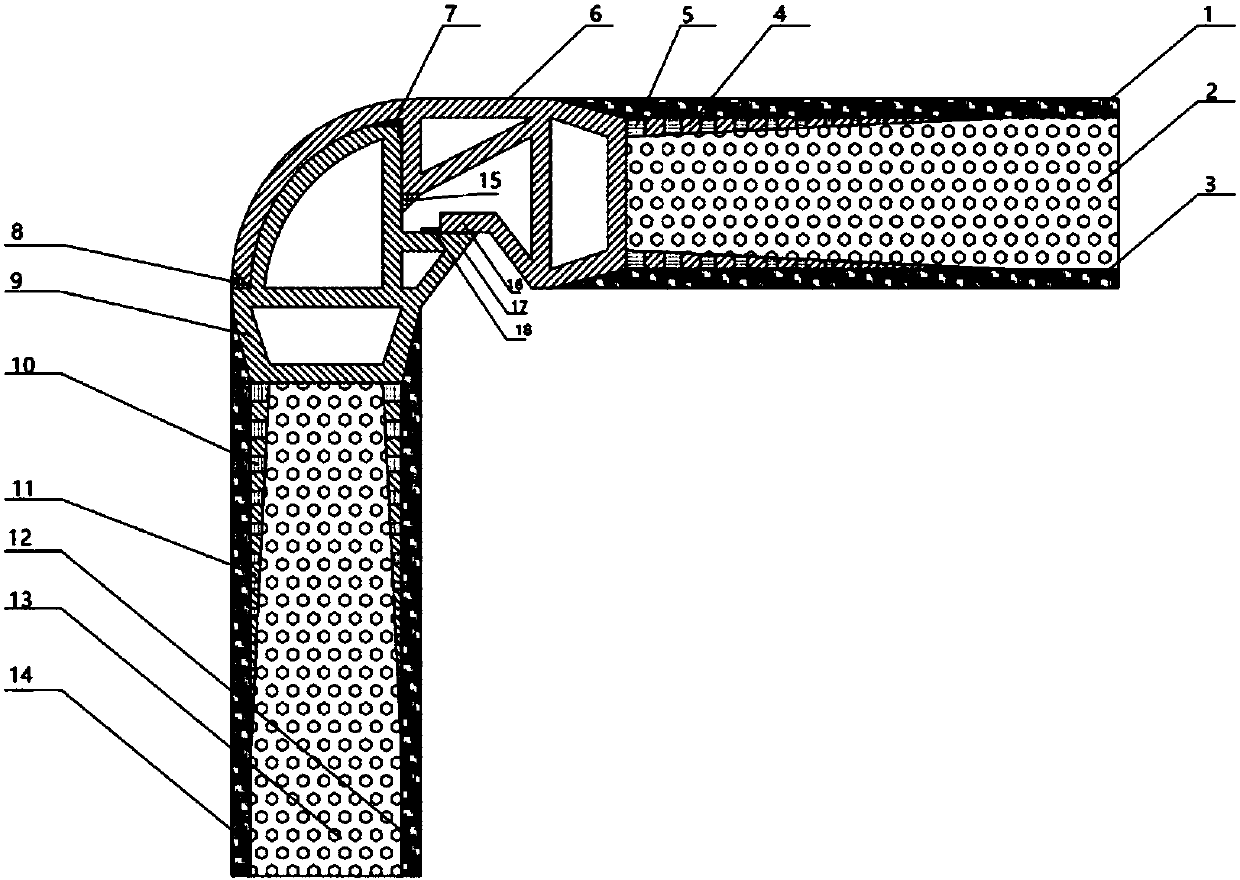 L-shaped composite material laminboard connecting structure with flexible metal connector