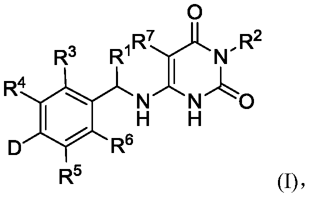 Deuterated benzylaminopyrimidine diketone derivative and application thereof