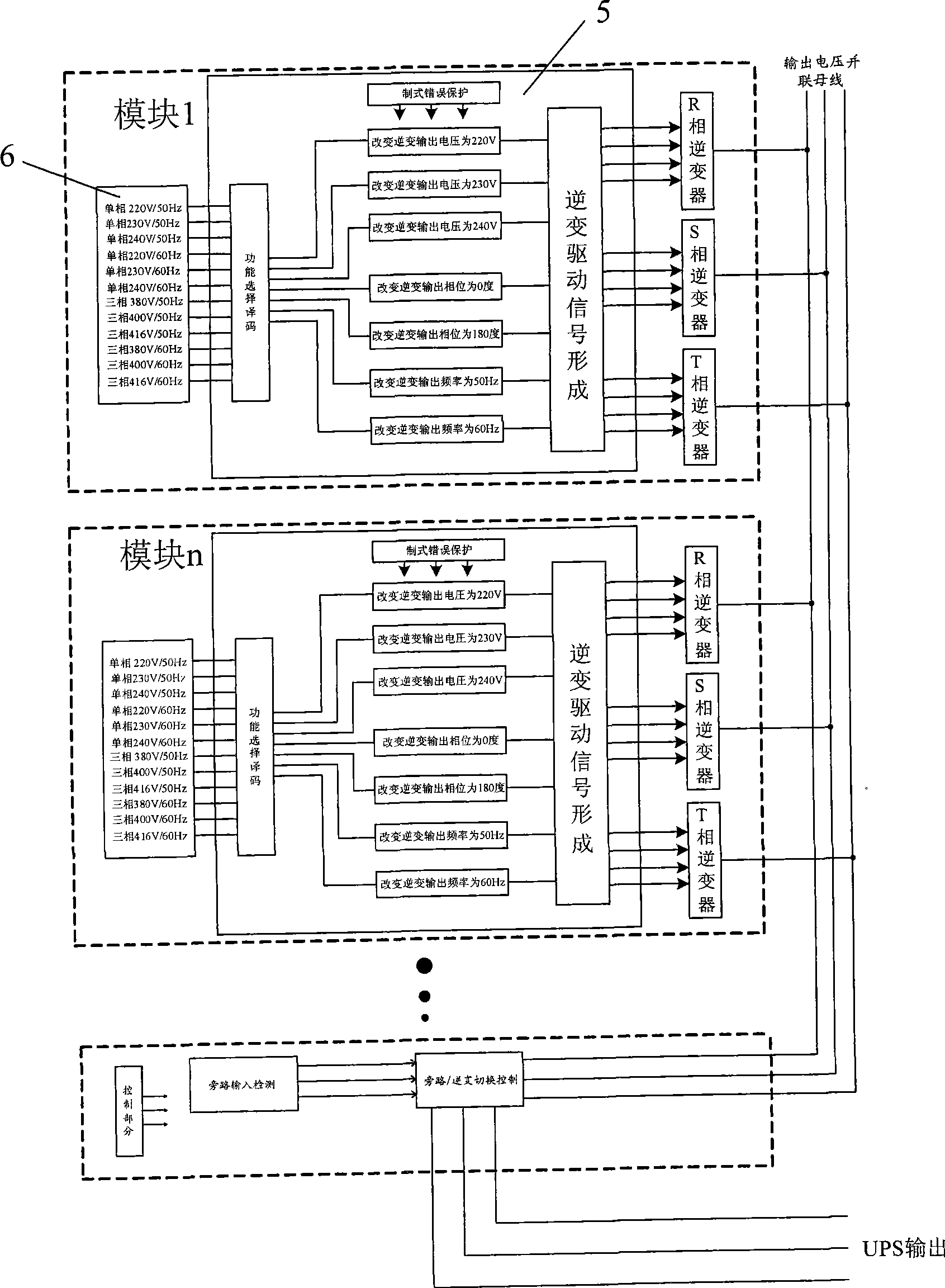 Multi-standard UPS power supply and realizing method thereof