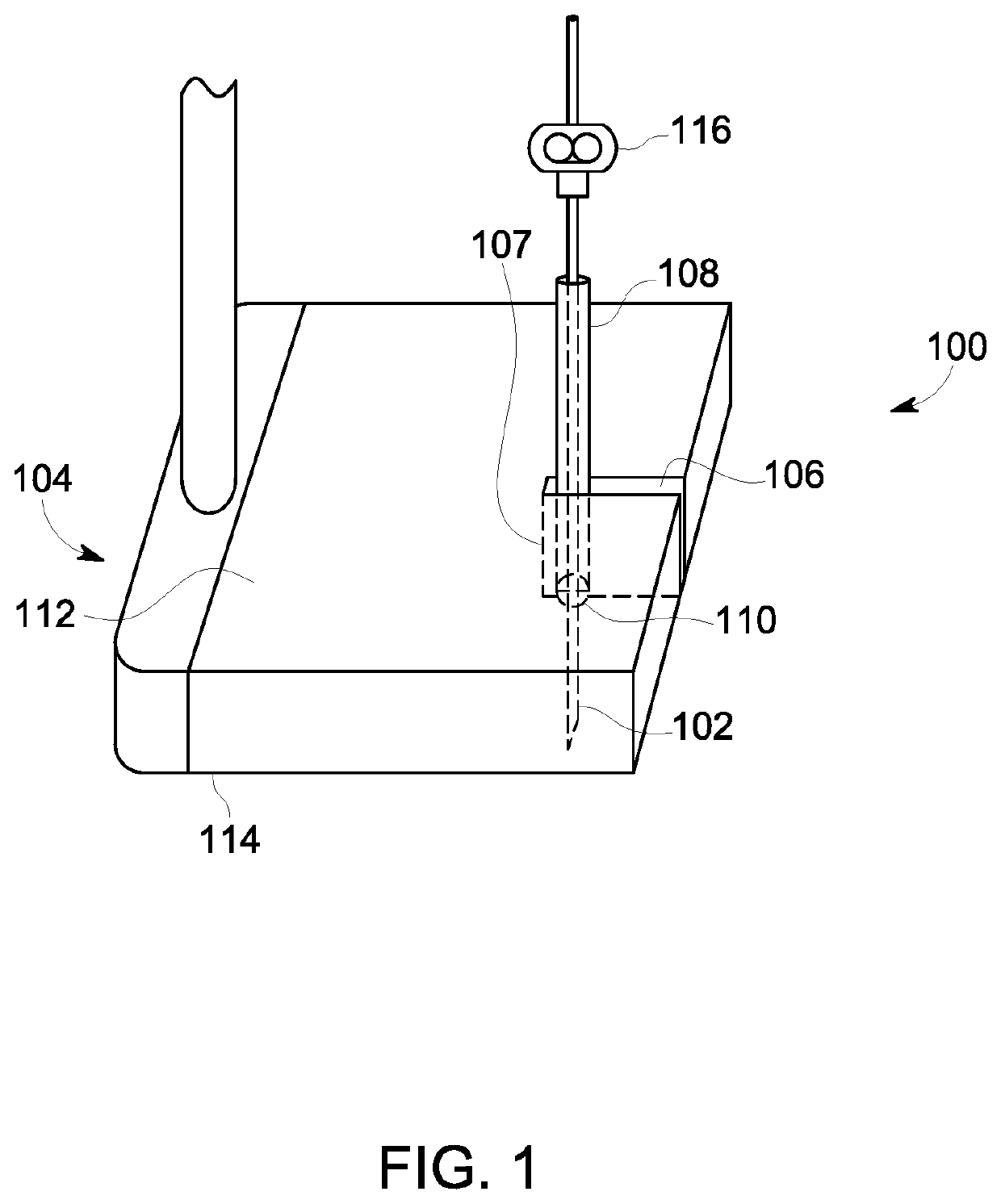 Ultrasound probe with an integrated needle assembly and a computer program product, a method and a system for providing a path for inserting a needle of the ultrasound probe