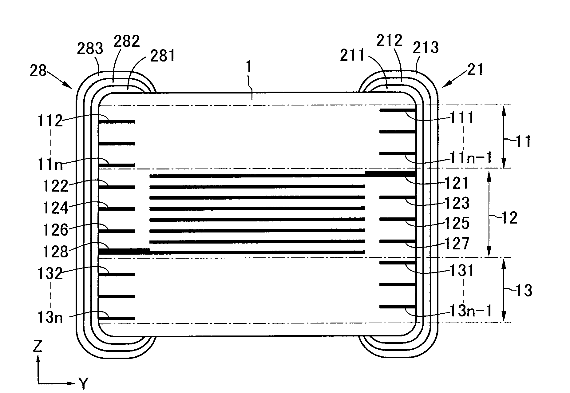 Multi-terminal type laminated capacitor and manufacturing method thereof