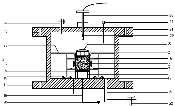 Three-dimensional tensile pressure-high hydraulic gradient action concrete dissolution test device and method