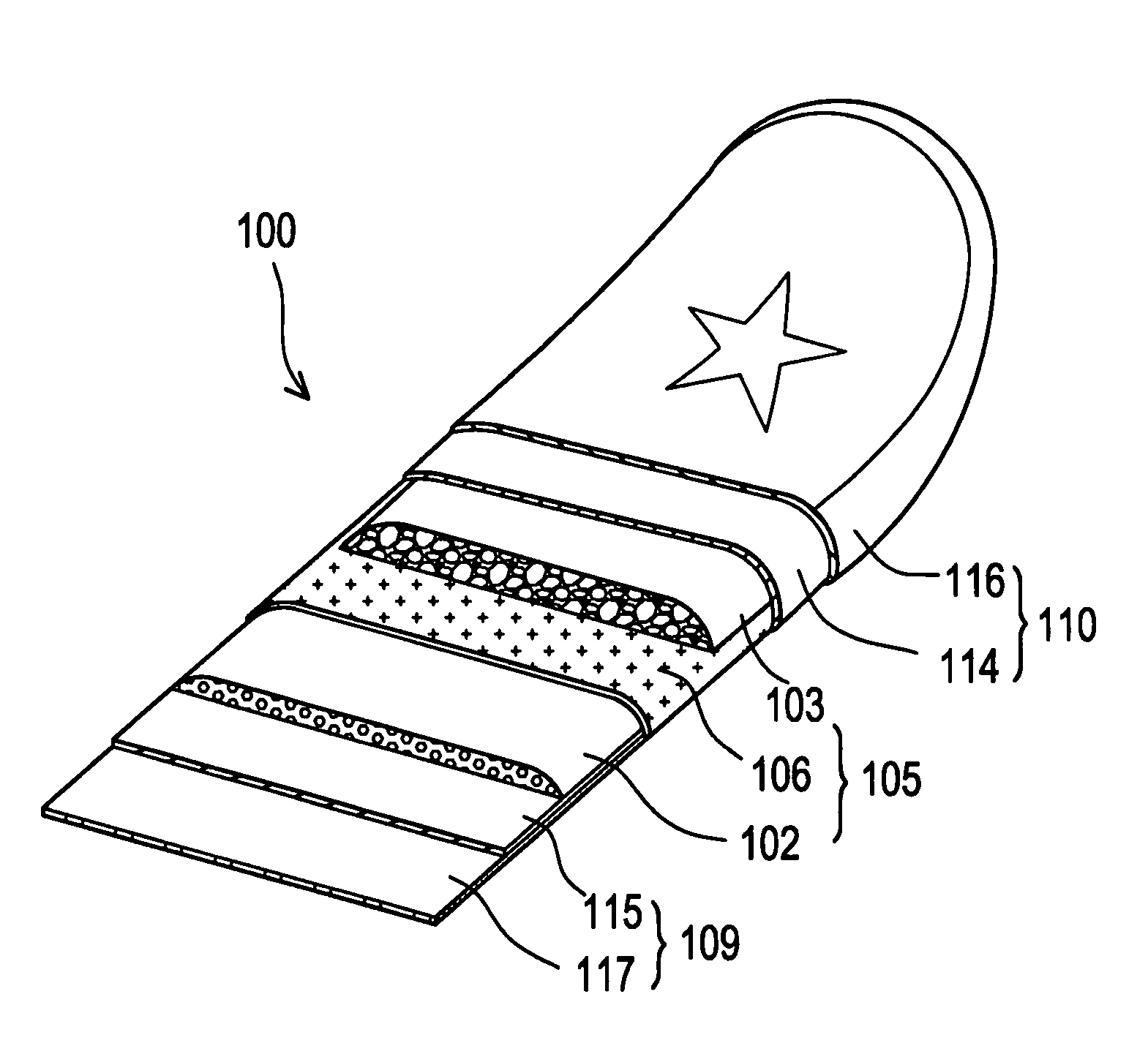 Sports board with integral laminated stiffening element
