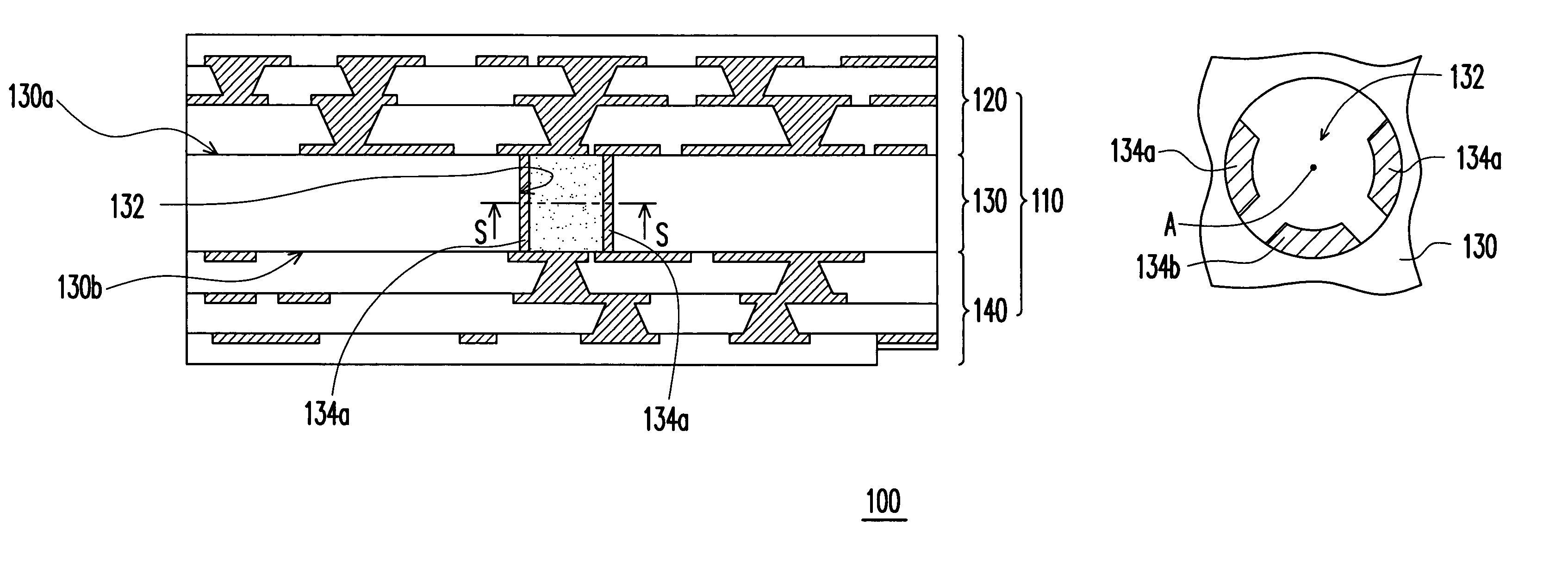 Multi-conducting through hole structure