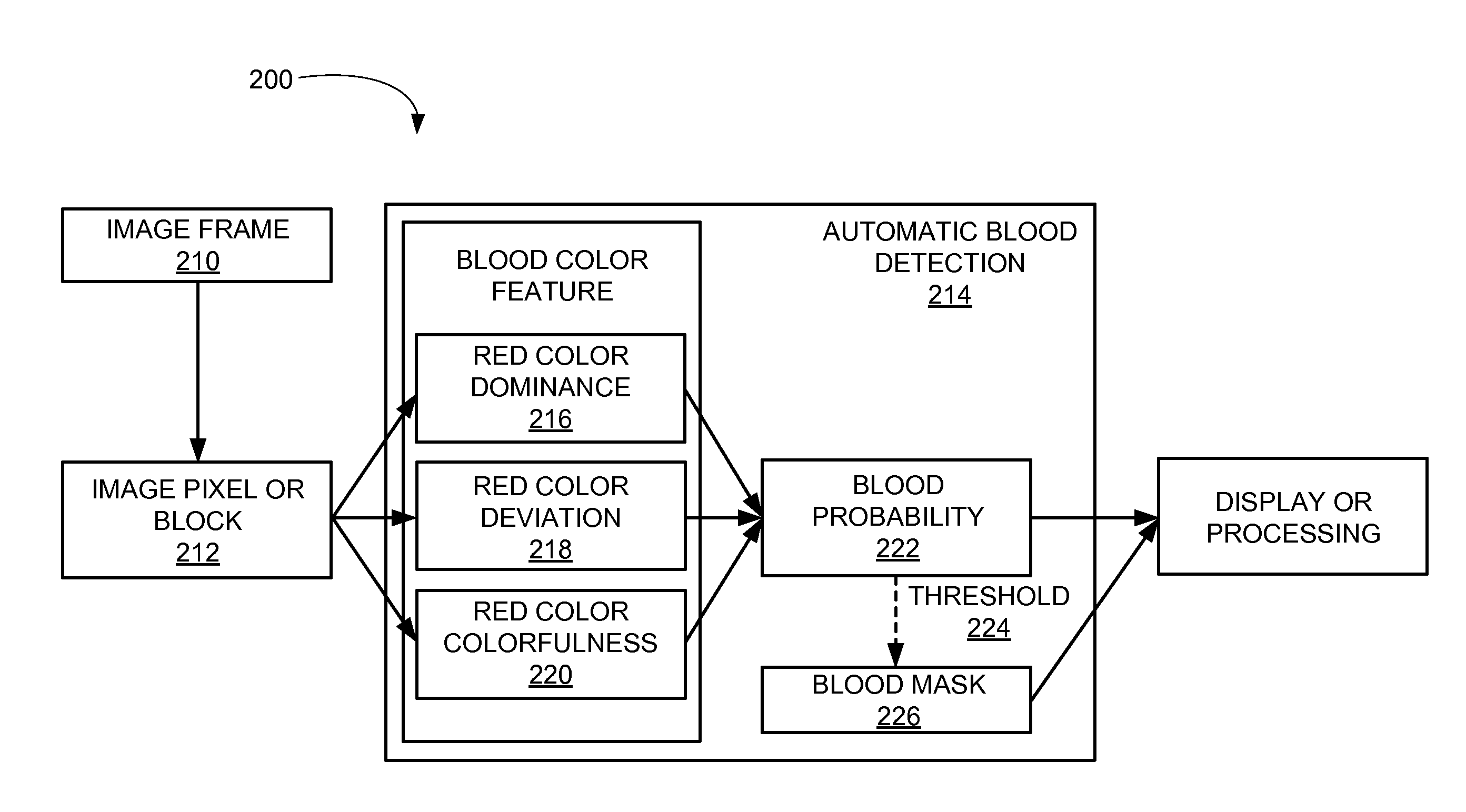 Blood detection system with real-time capability and method of operation thereof