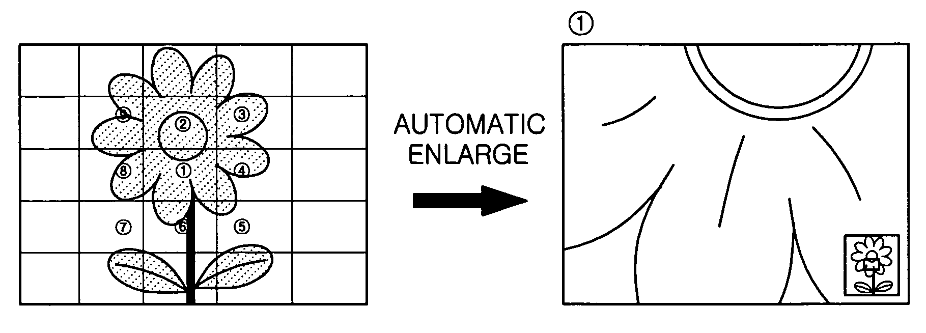 Method of determining clarity of an image using enlarged portions of the image