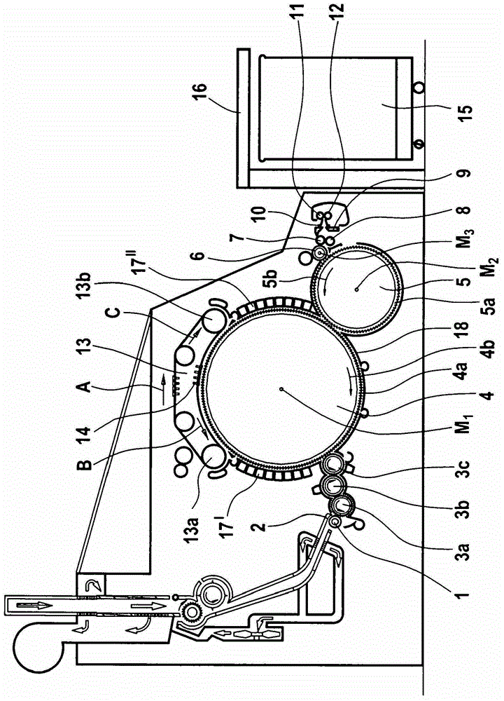 Device with clothing cylinder and at least one adjacent clothing doffer