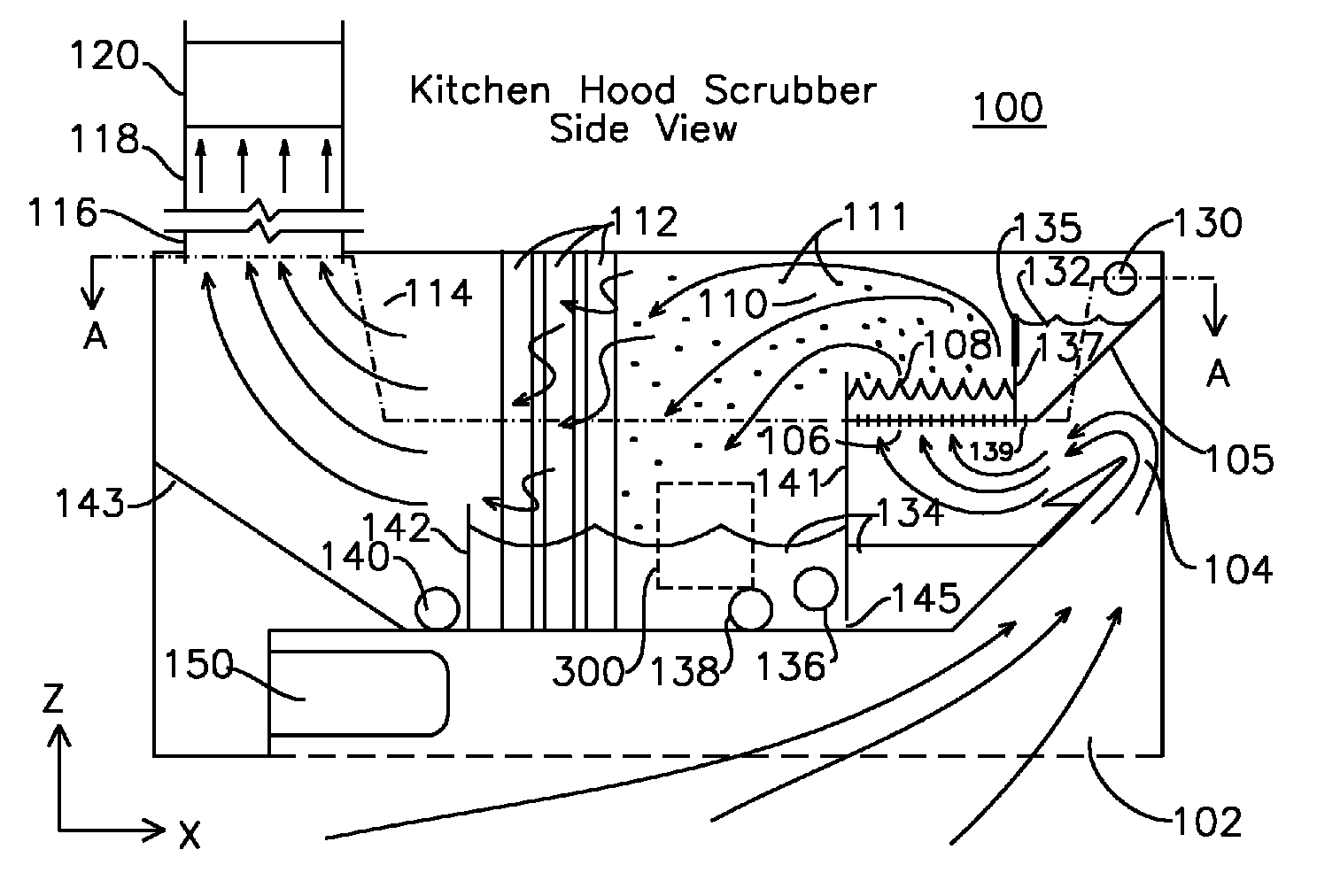 Kitchen hood vent and scrubber