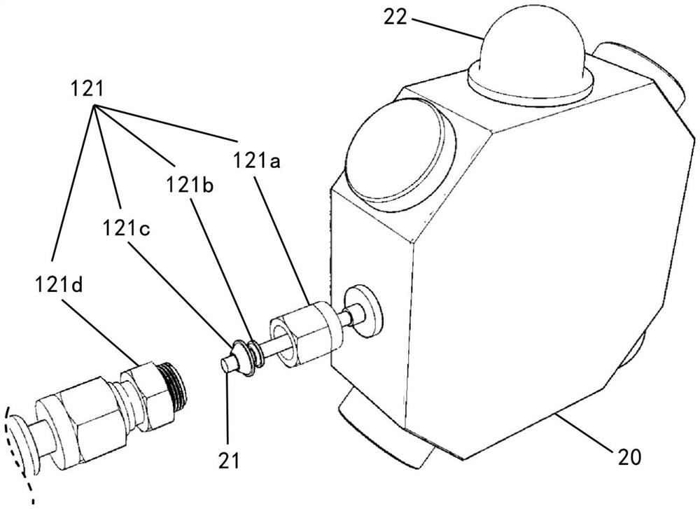 Non-glass device for connecting laser gyroscope with exhaust station