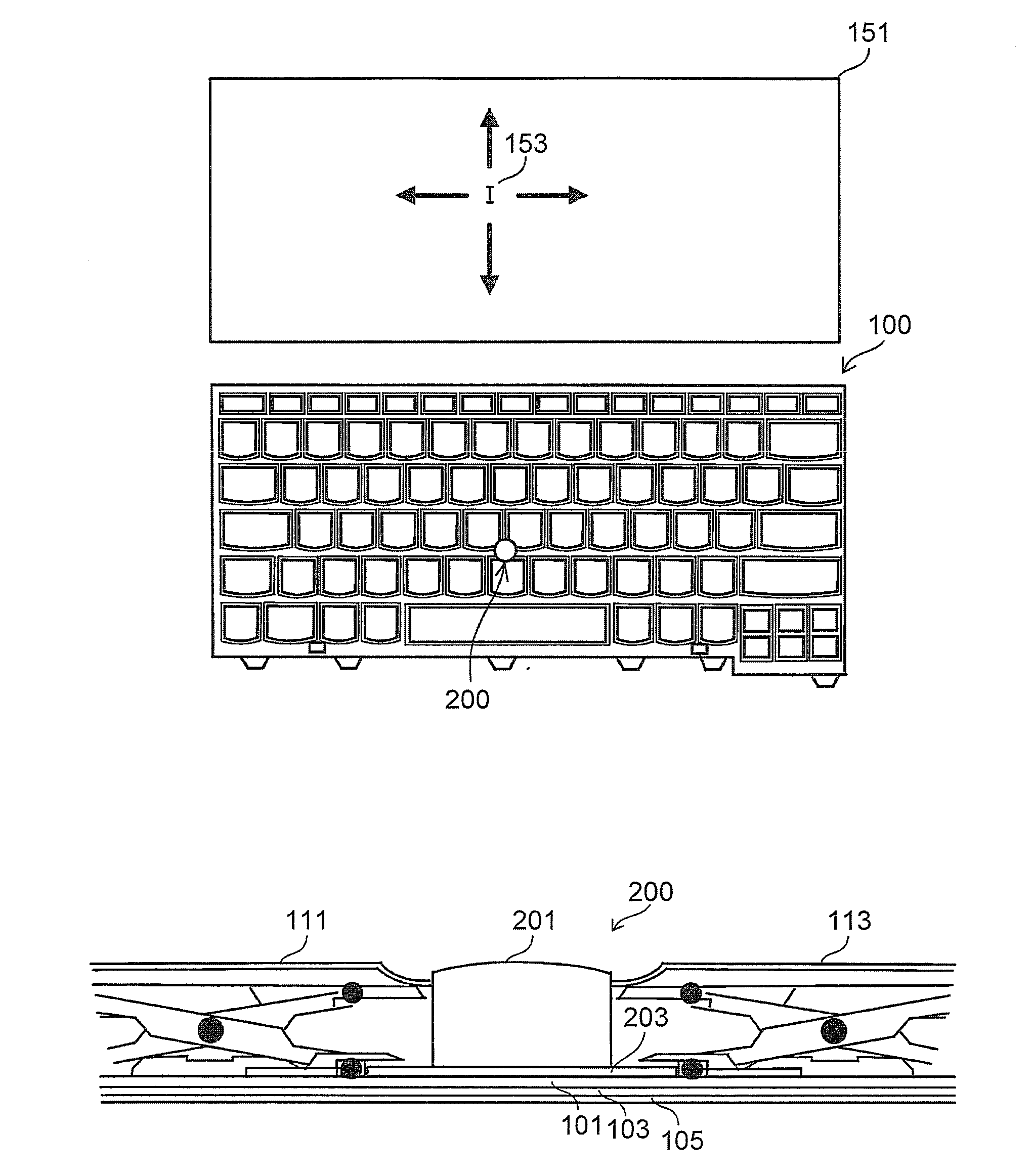 Pointing device for a portable computer