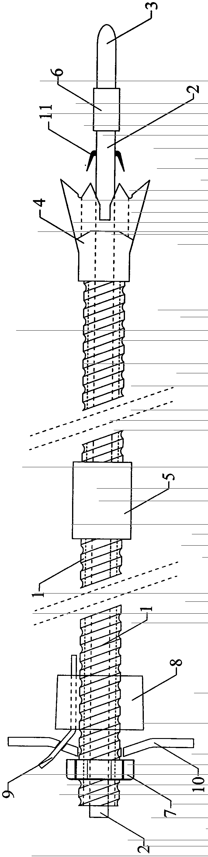 Pre-explosion drilling, grouting and anchoring integrated anchor rod and construction method thereof