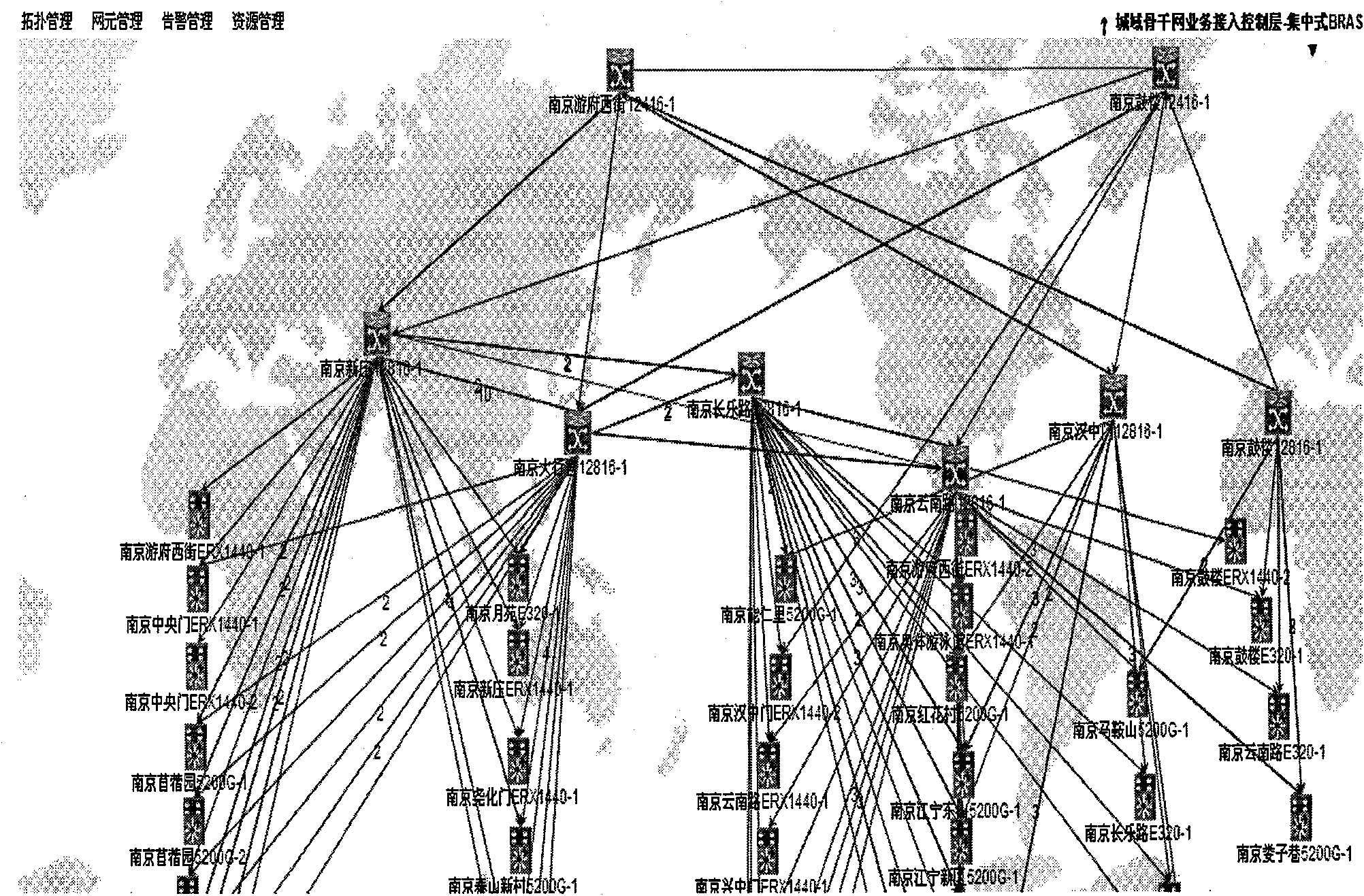 Network topology structure showing method based on plane mode