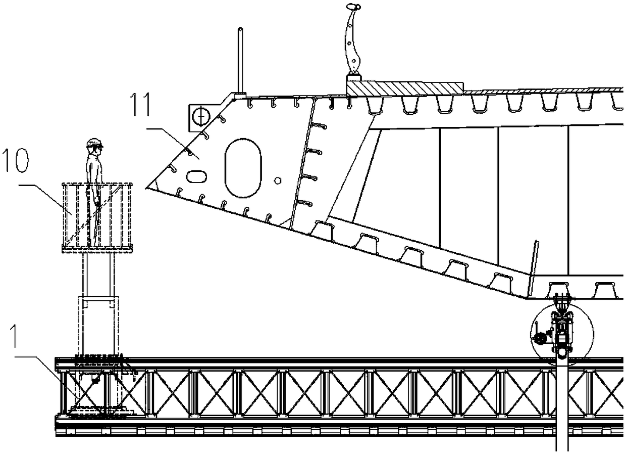 Bridge inspection vehicle leveling device and bridge inspection equipment