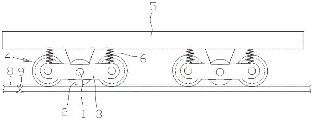 Rail rolling wheel device and seamlessly crossed steel rail matched with same for use