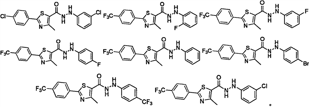 Thiazole hydrazide compound as well as preparation method and application thereof