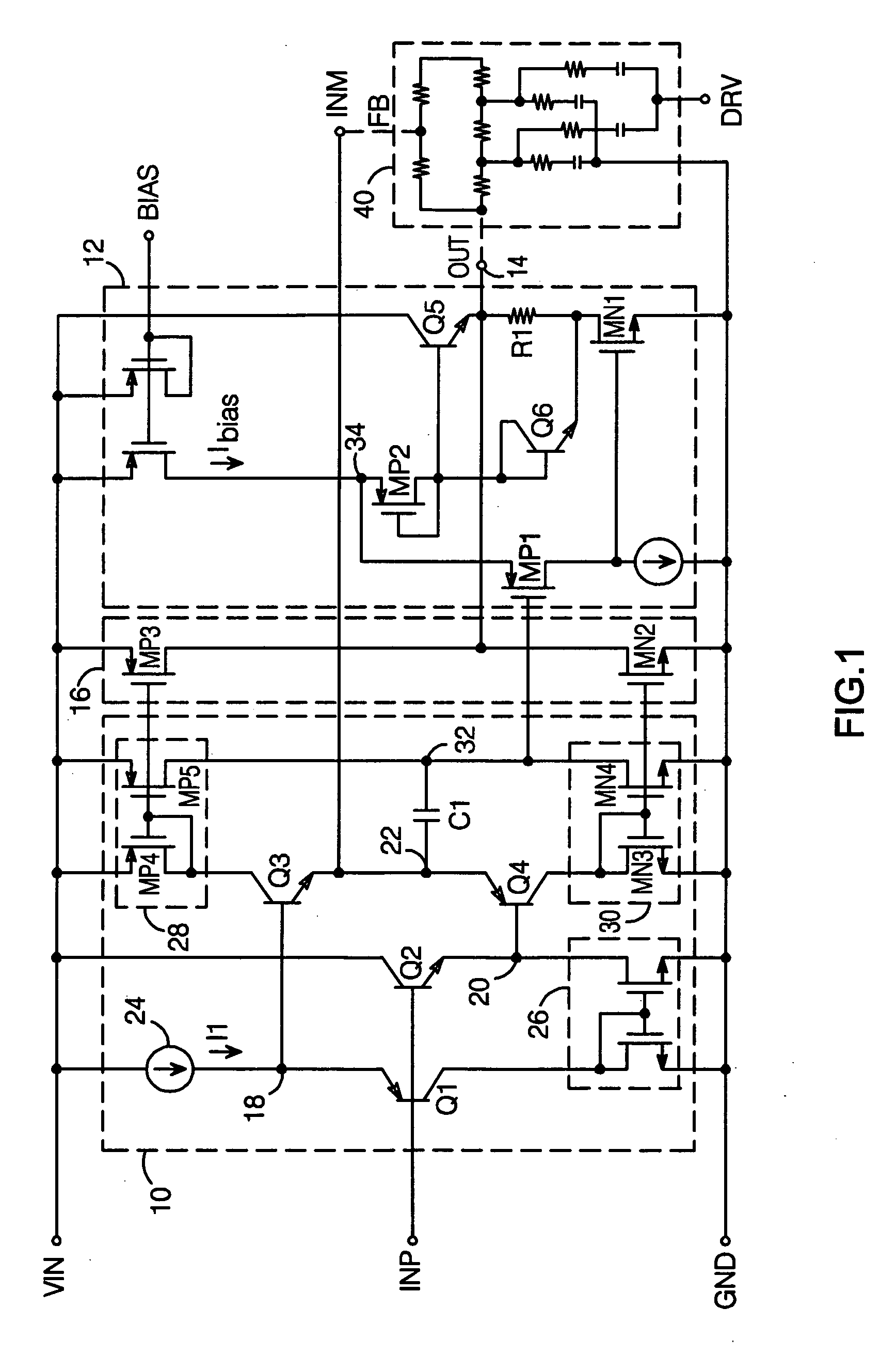 Small signal amplifier with large signal output boost stage