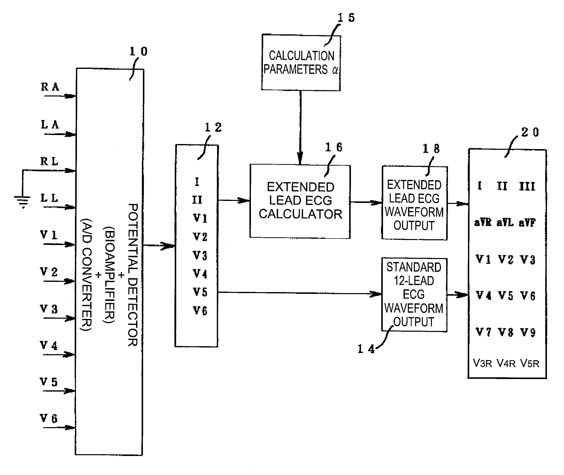 Electrocardiograph with extended lead function, and extended lead electrocardiogram deriving method