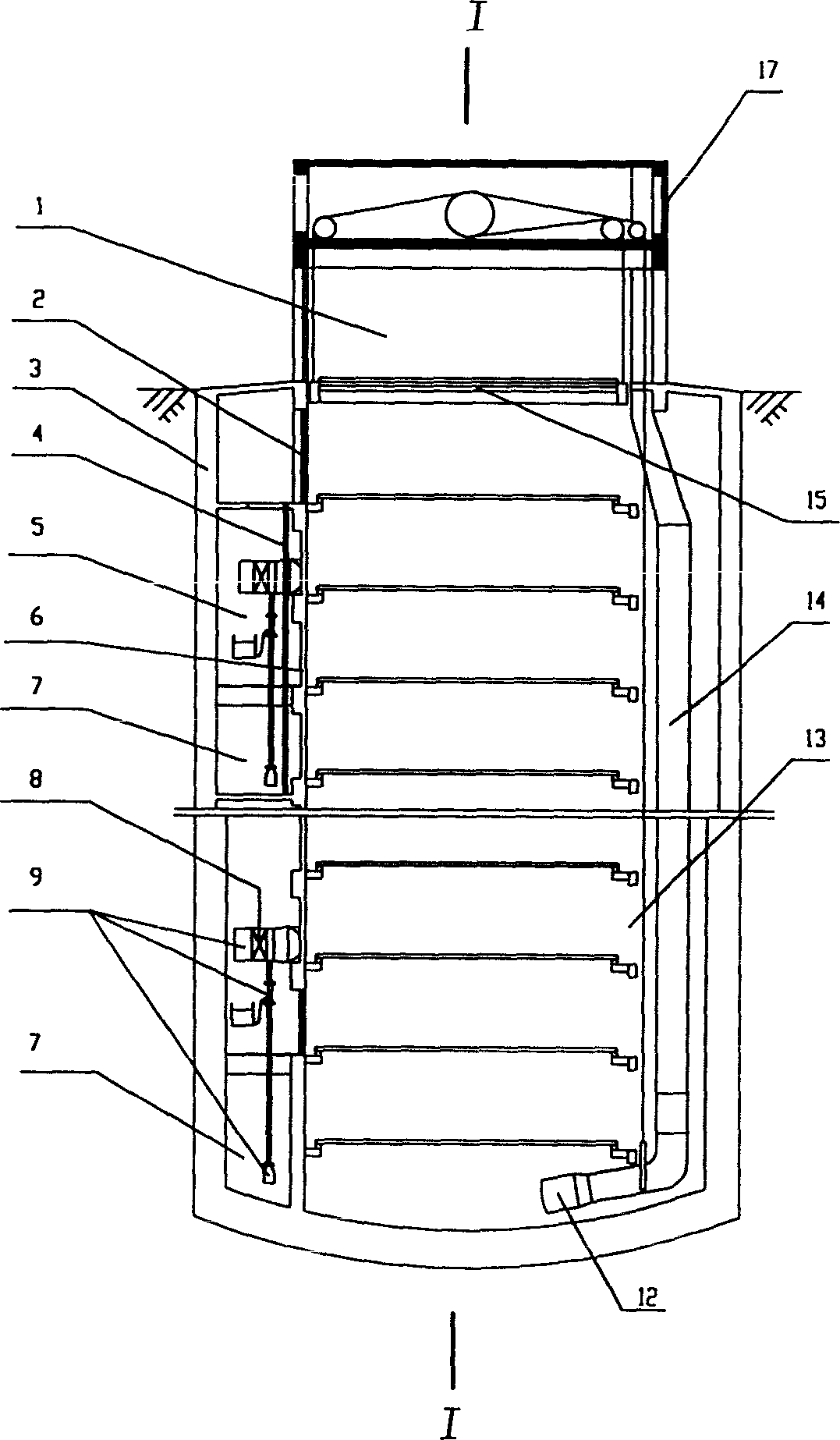 Structural method of underground garage and wellhole type underground multi-story garage