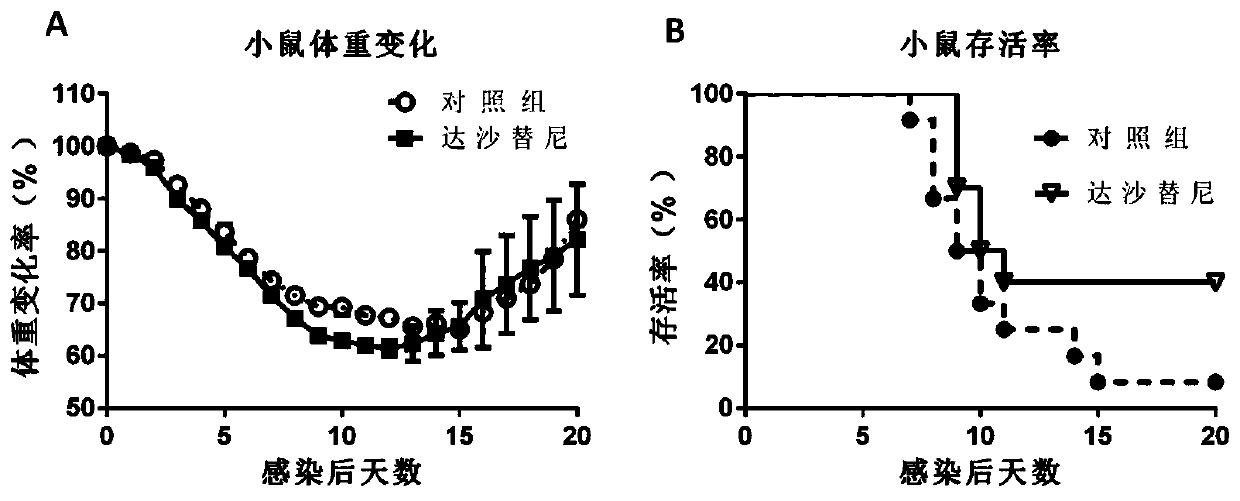 Application of dasatinib in preparing drugs for treating influenza virus infection