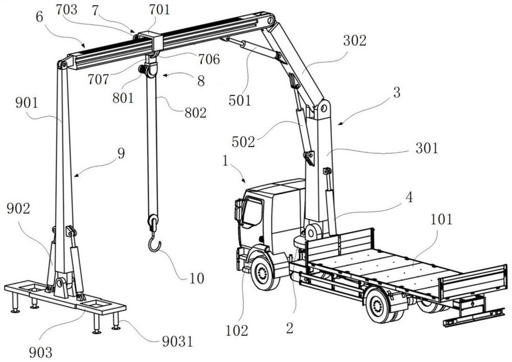 Truck-mounted crane for rescue and use method