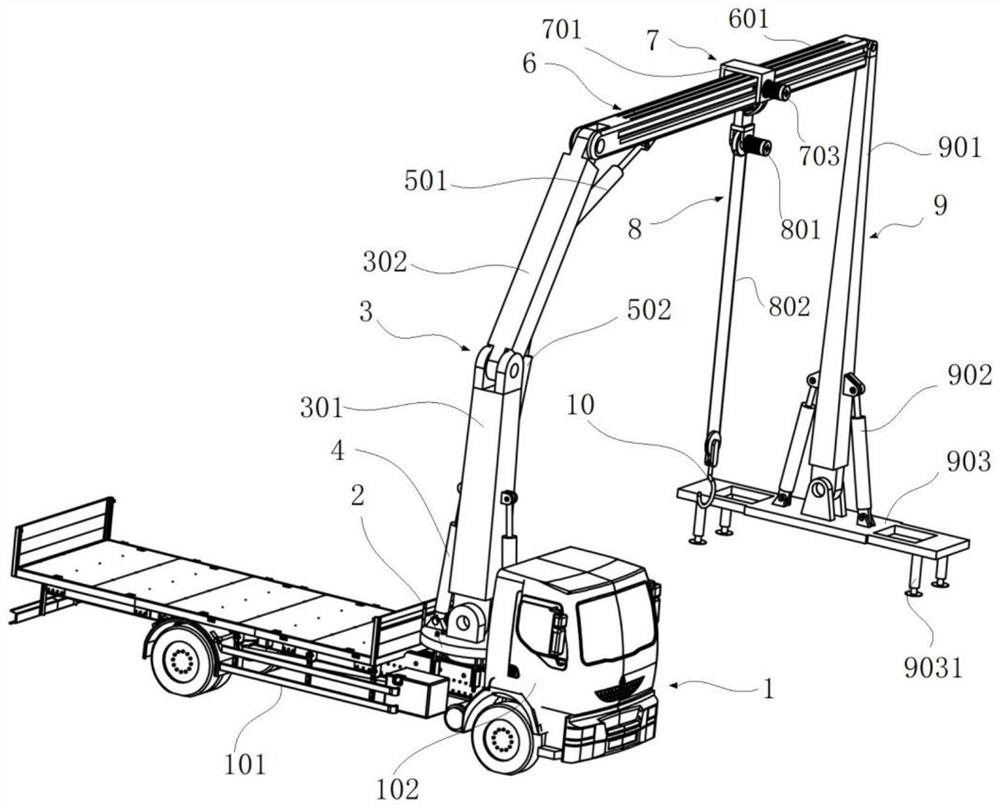 Truck-mounted crane for rescue and use method