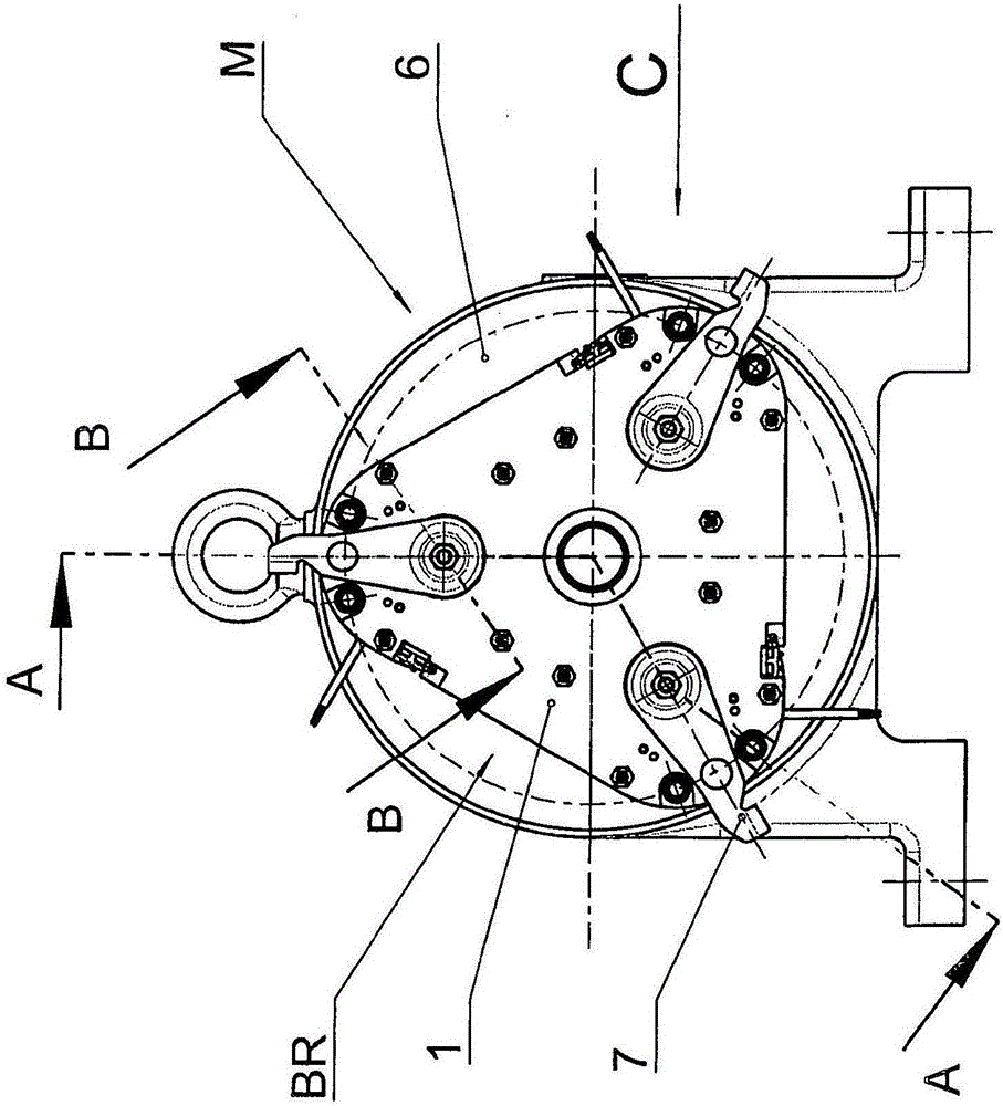 Electromagnetically ventilating spring pressure brake in the form of a multi-circle triangular brake