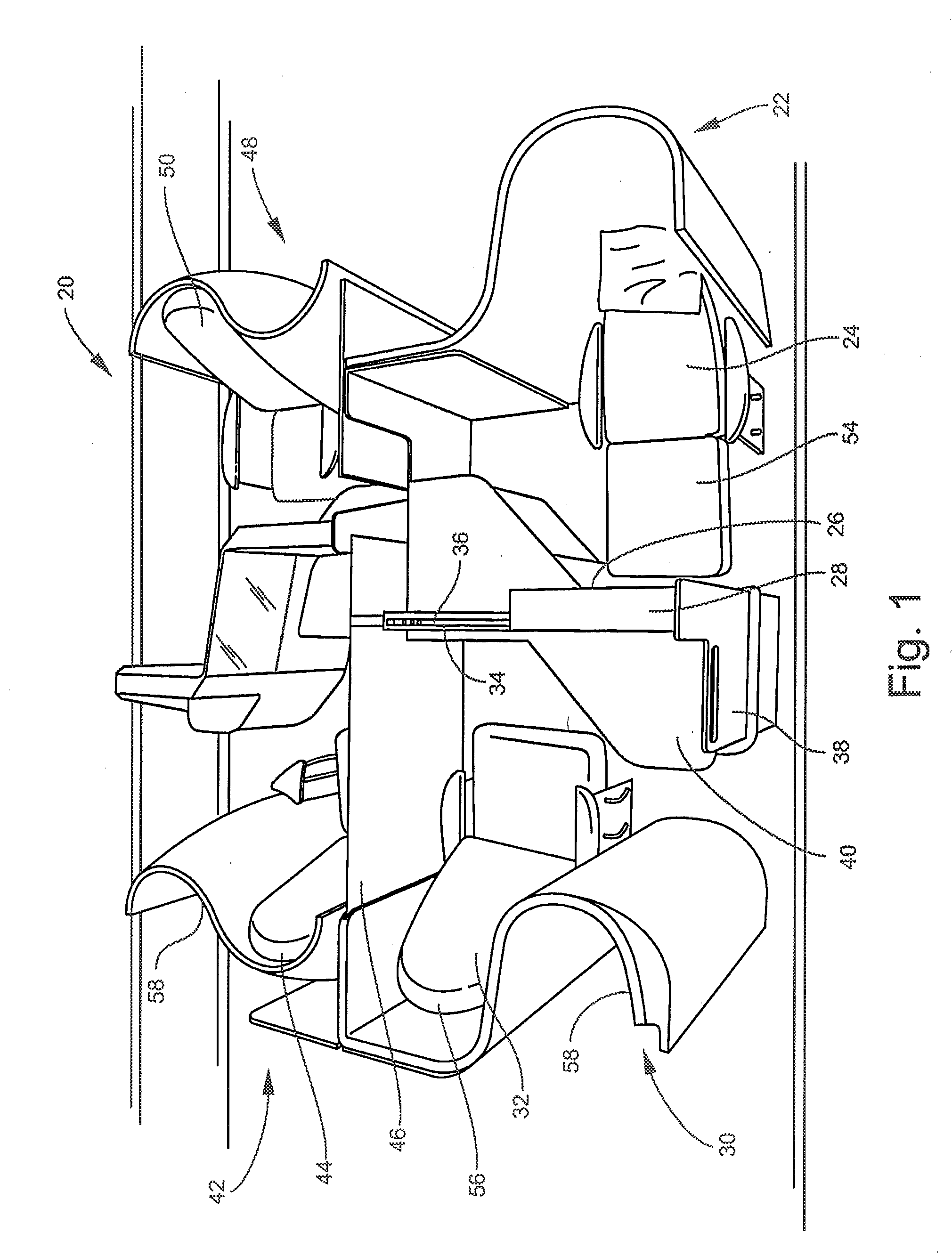 Passenger suite seating arrangement with moveable video monitor