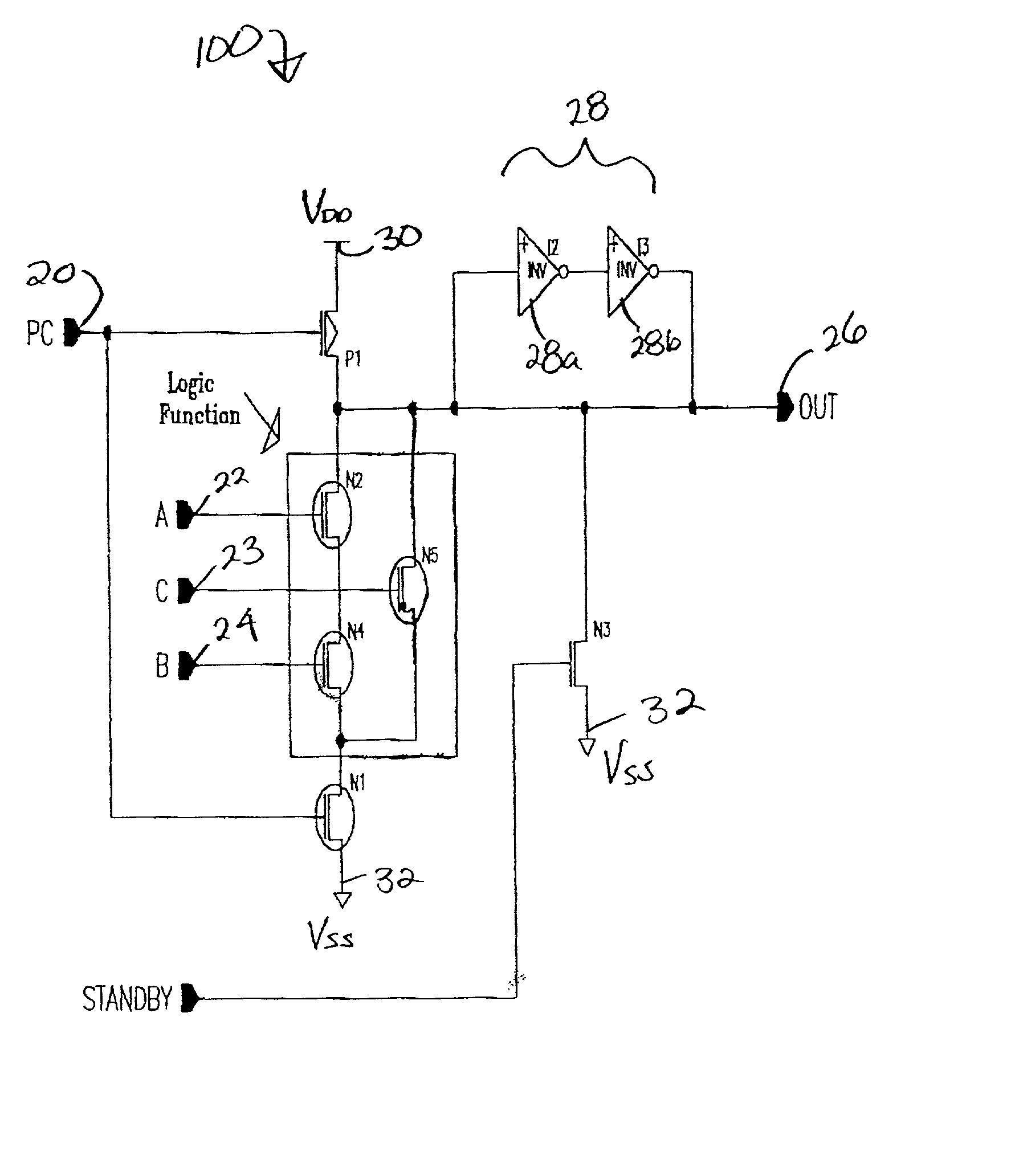 Method of reducing sub-threshold leakage in circuits during standby mode