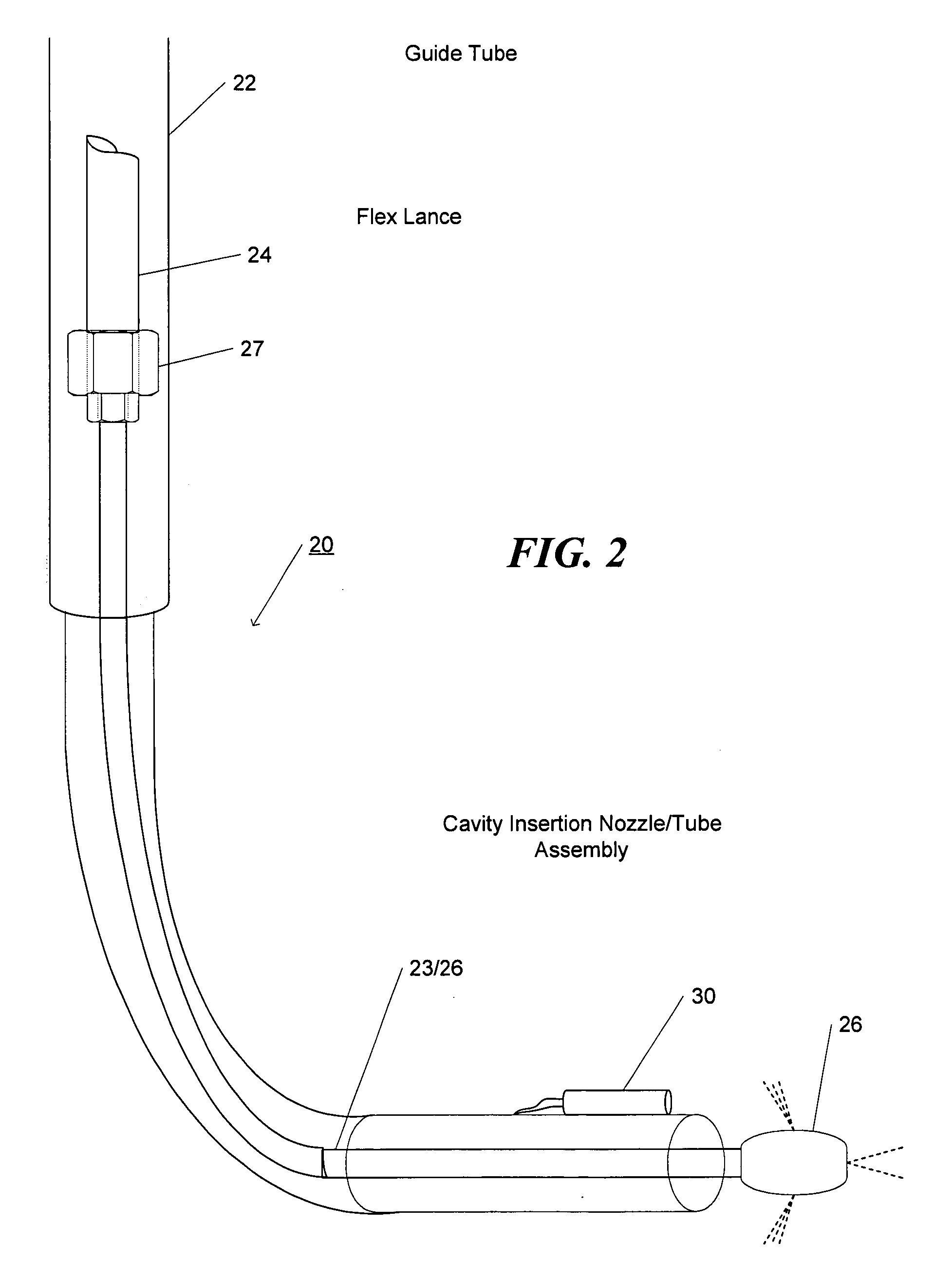 Method and apparatus for high pressure water jet lancing of foreign materials from surfaces of a nuclear power reactor