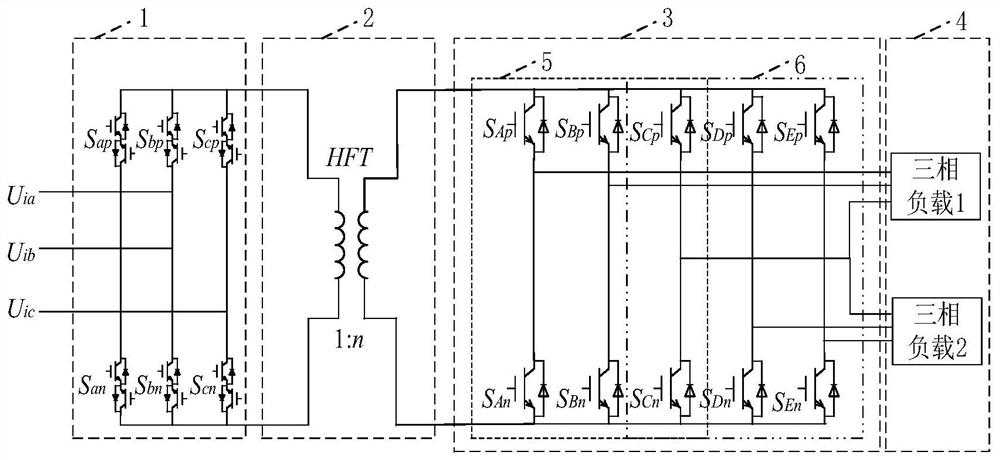 Double-output two-stage matrix converter based on high-frequency link