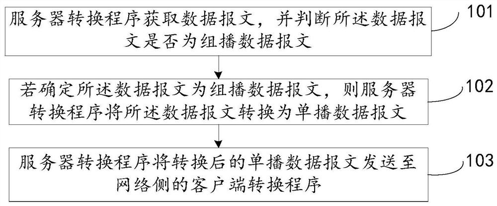 Data transmission method, server conversion device, client conversion device and system