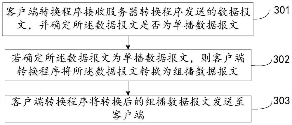 Data transmission method, server conversion device, client conversion device and system