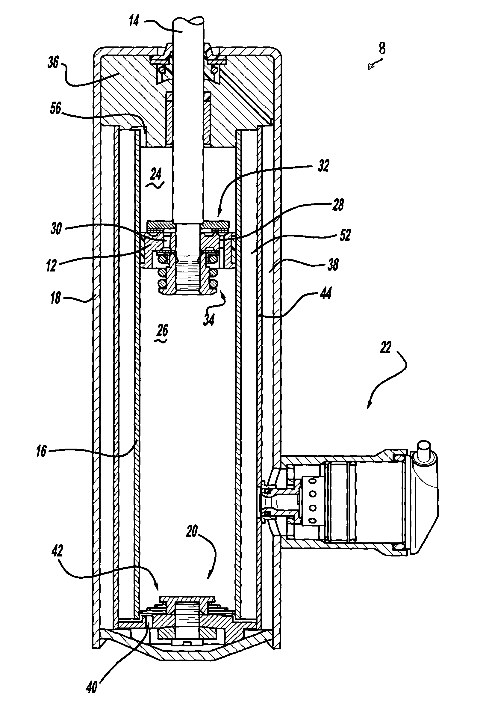 Adjustable damper with control valve, mounted in an external collar